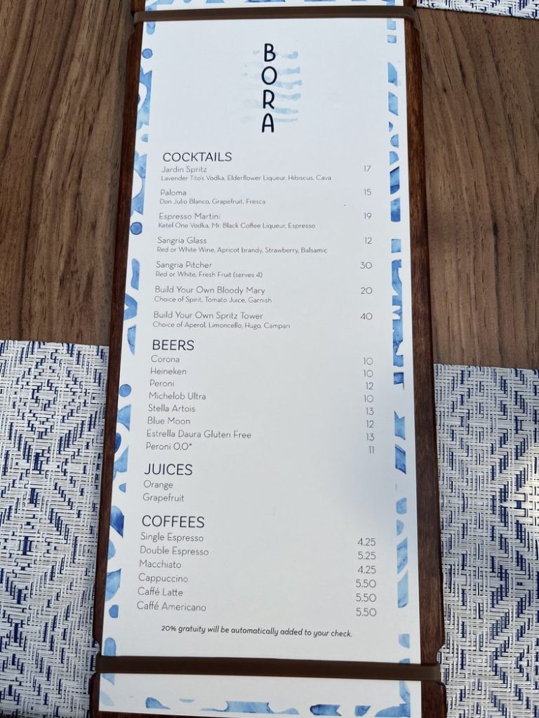 Menu - Bora Brunch Drinks