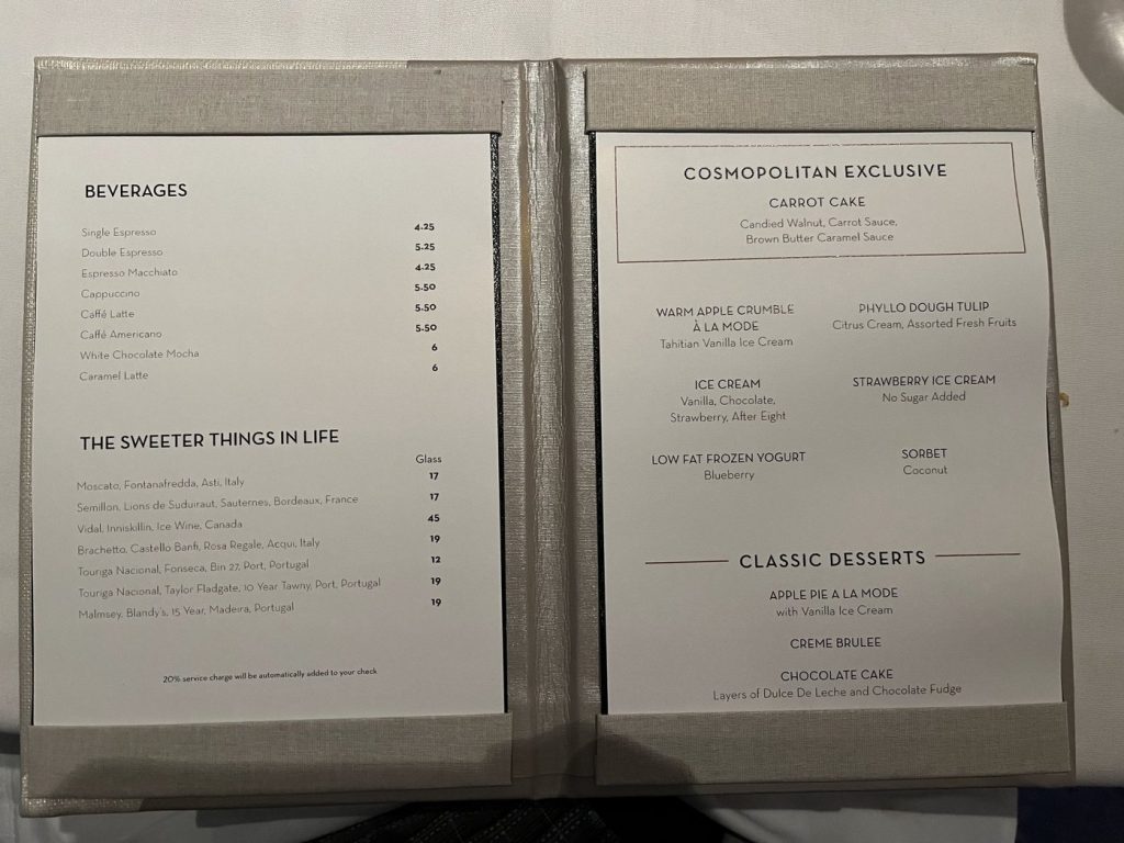 Menu - Cosmopolitan Desserts