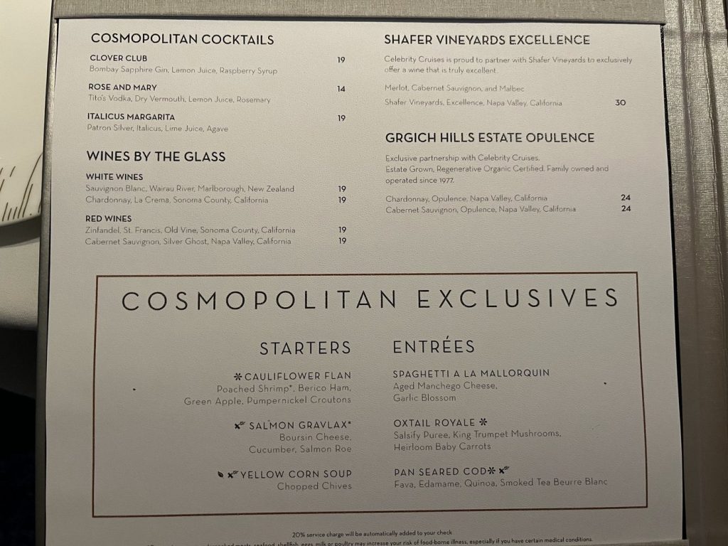 Menu - Cosmopolitan Dinner #1