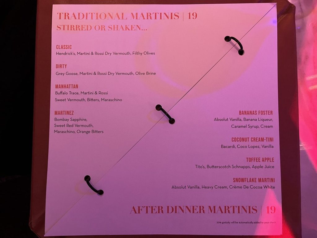 Menu - Martini Bar - The Martinis