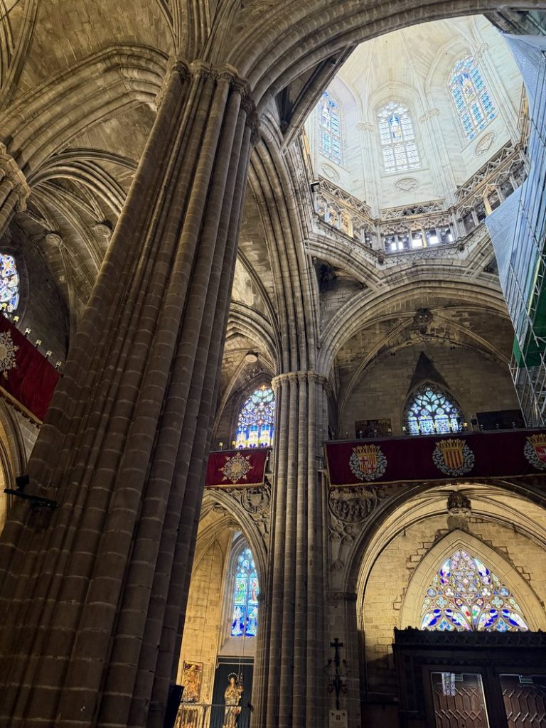Looking up Inside the Cathedral of Barcelona