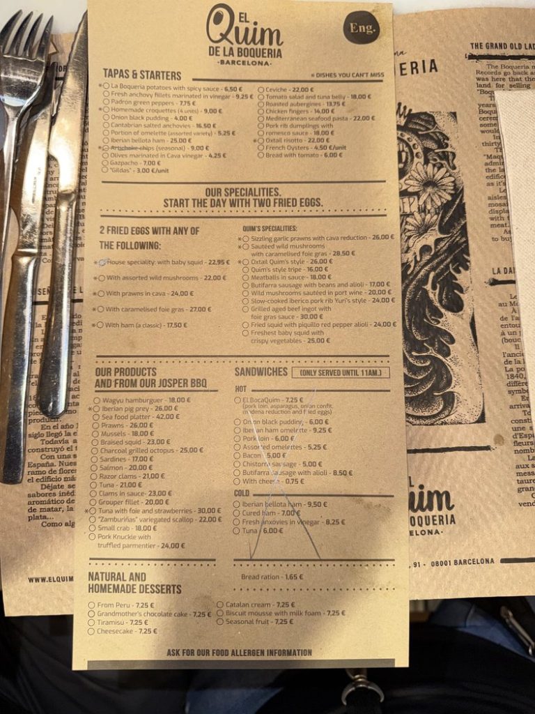 El Quim Menu