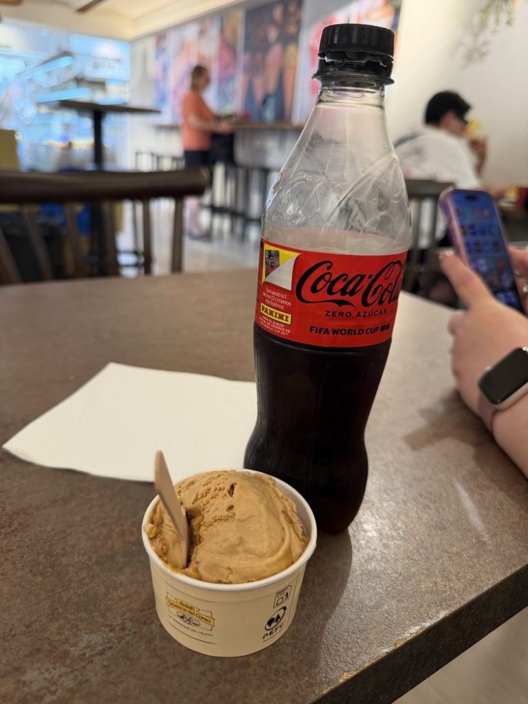 Dulce de Leche Gelato & a Crispy Coke Zero across from the Cathedral