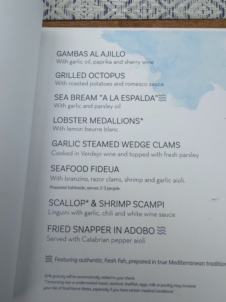 Bora Dinner Menu - Seafood Entrees