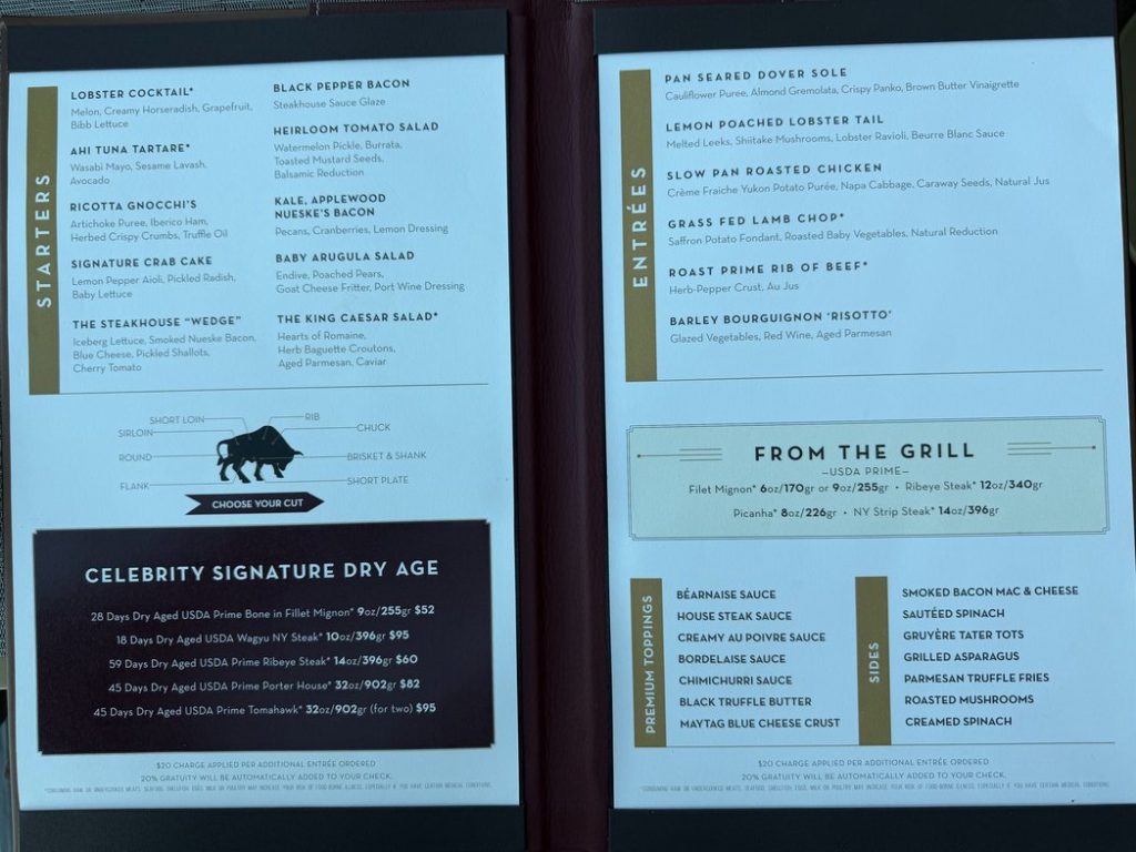 Fine Cut Steakhouse Dinner Menu