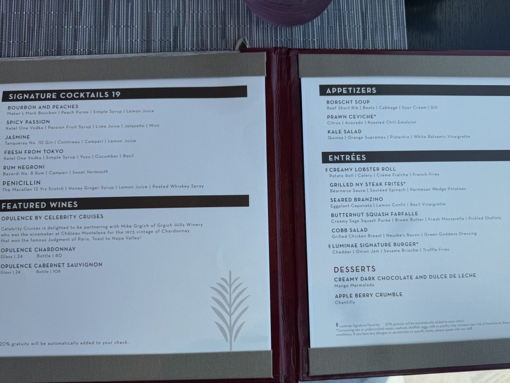 Luminae Day 4 Lunch Menu
