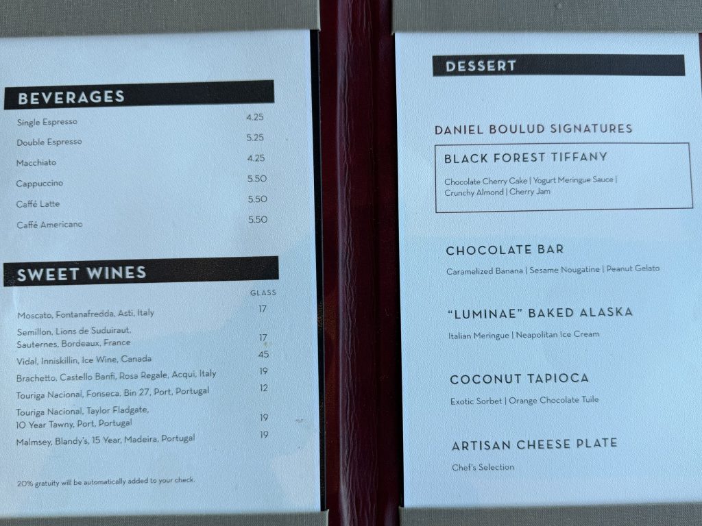 Luminae Night 4 Dessert Menu
