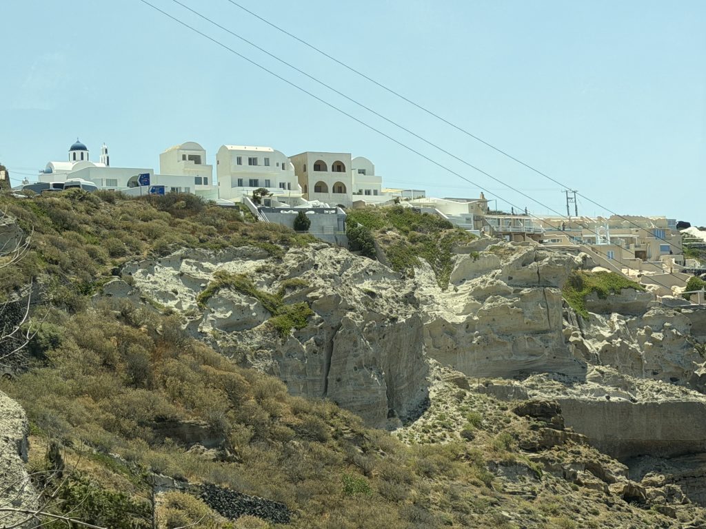 Volcanic Caldera Cliffs Leading up From Athinios Port