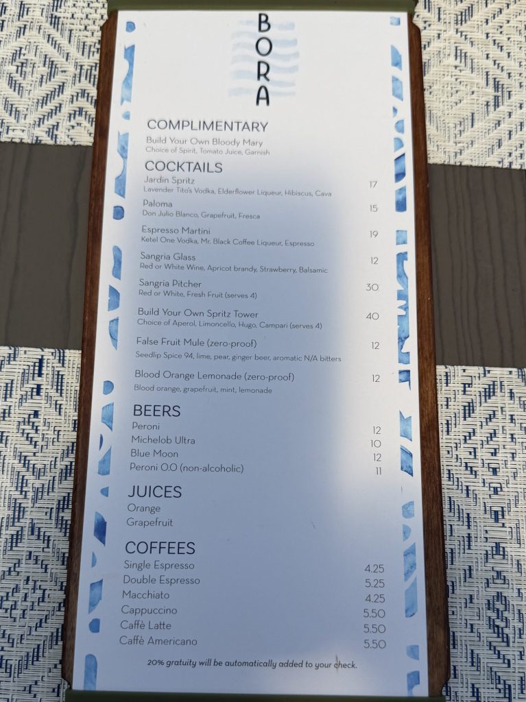 Bora Brunch Drinks Menu