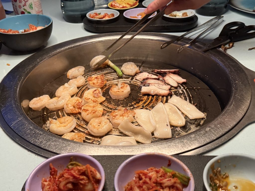 Grilling Shrimp, Squid, & Octopus @ Gunbae Korean BBQ